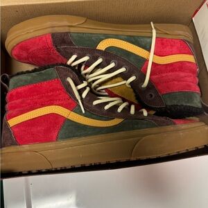 Vans Men's Red, Green, and Brown High-Top Sneakers